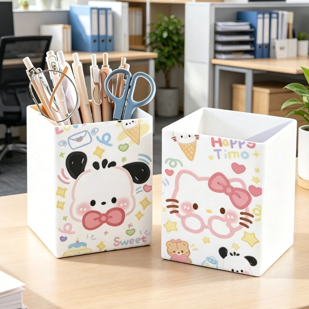 Cute Cartoon Square Pen Holder